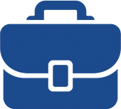 An icon of a briefcase in blue