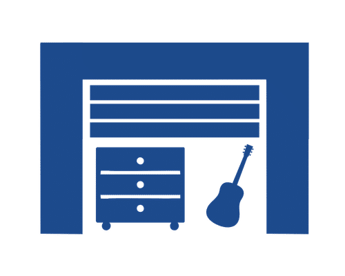 storage unit icon with door half down  and a dresser and garage inside