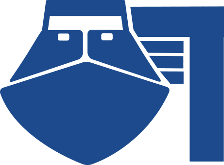 speed boat front icon in blue with garage