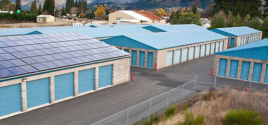 drone photo of storage units